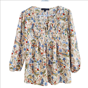 Tommy Hilfiger floral size medium womans top long sleeve tie collar pleated
